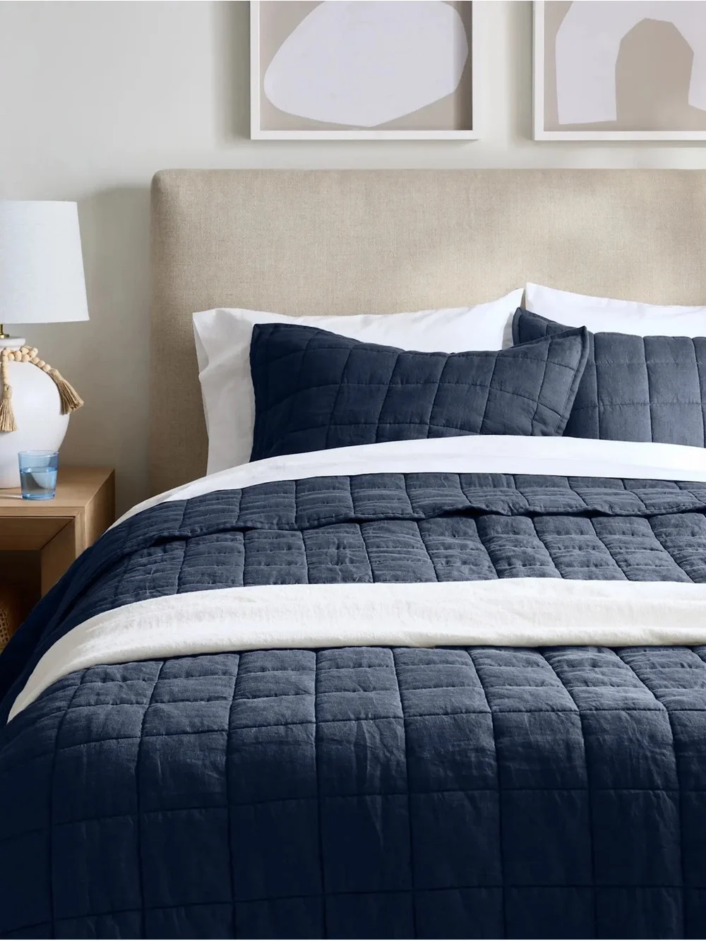 Quince European Linen Box Quilt - KING - Navy - NEW